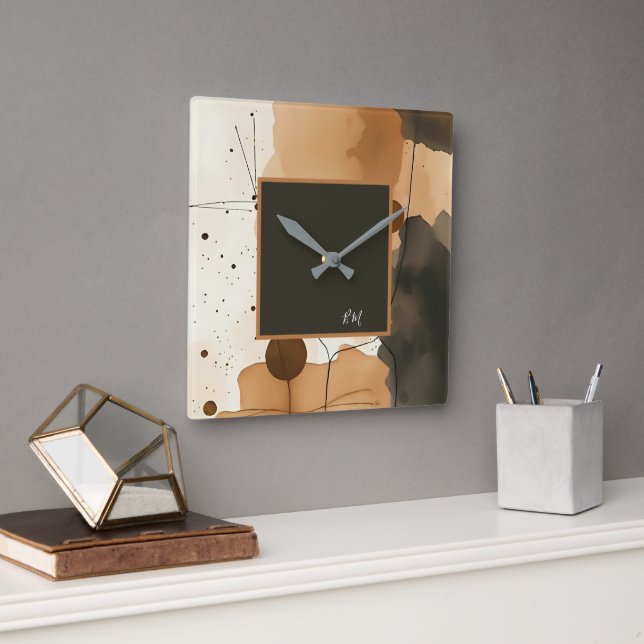 Neutralt Tones Organic Abstrakt monogram Fyrkantig Klocka (Kontor)
