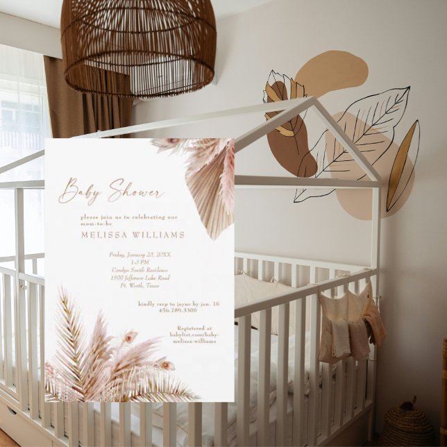 Neutralt Tones Pampas Baby Shower Inbjudningar (Skapare uppladdad)
