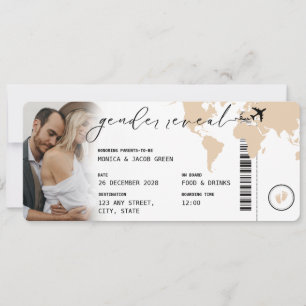 Neutralt Travel i Boarding Pass Gender Reveal Beig Inbjudningar