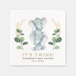Neutralt Twillingar Elephant Grey Guld Baby Shower Pappersservett