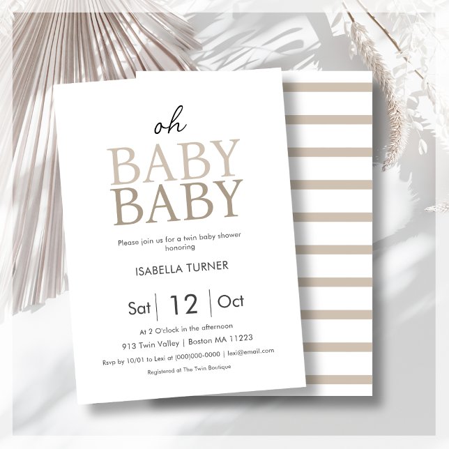 Neutralt Unisex Twillingars Baby Shower-inbjudan Inbjudningar (Skapare uppladdad)