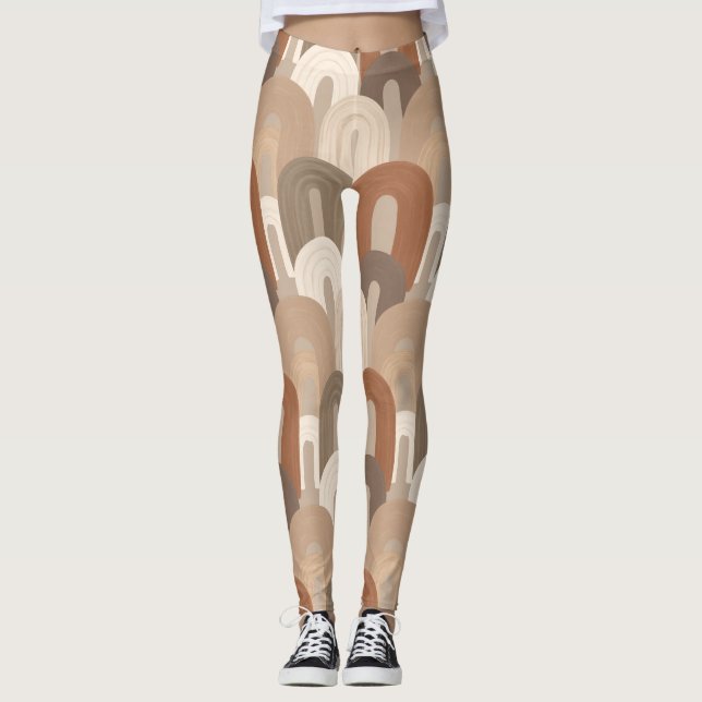 Neutralt välvd abstrakt mönster leggings (Framsida)