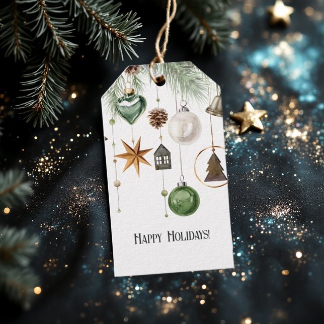 Neutralt Vattenfärgad jul - Ornament Helgdag Presentetikett (Neutral Watercolor Christmas Ornament Holiday Gift Tags)