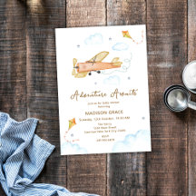 Neutralt Vintage Aviator Airplane Baby Shower