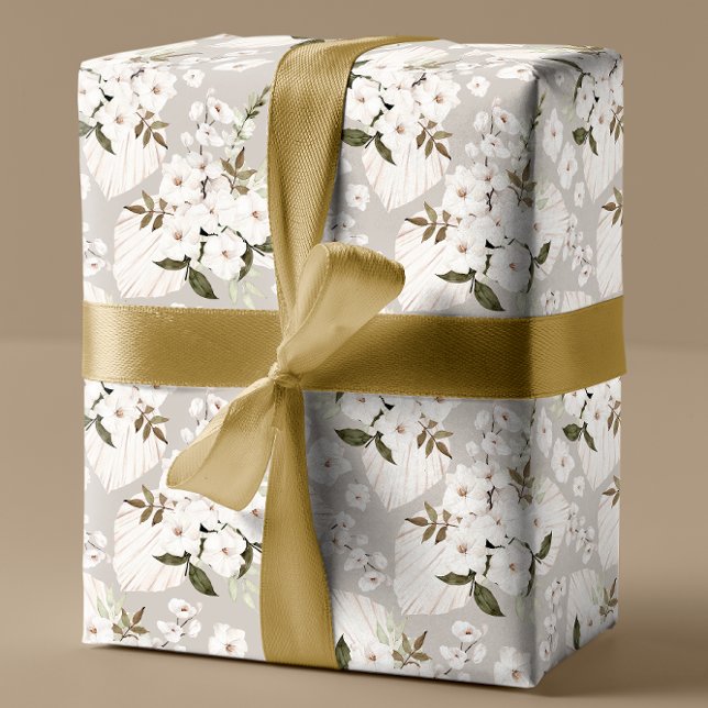 Neutralt Vitbok för Blommigt av gift-papper Presentpapper (Elegant boho gift wrap paper)