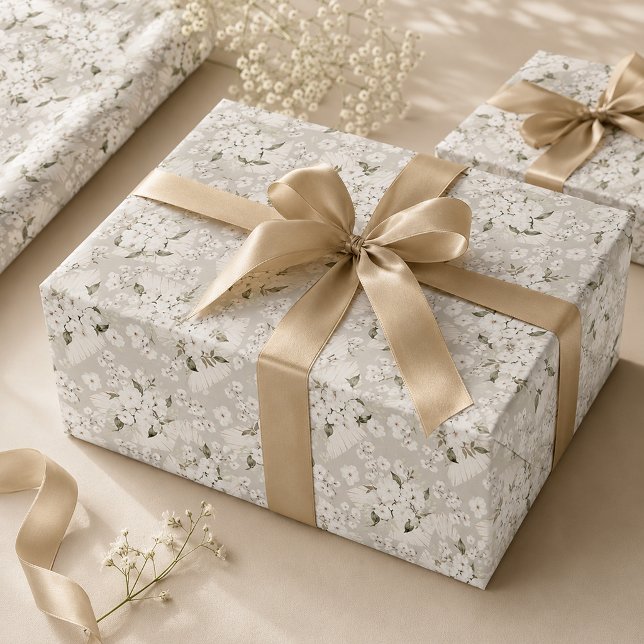 Neutralt vitt blomsterpresentpapper presentpapper (Wrapping Paper)