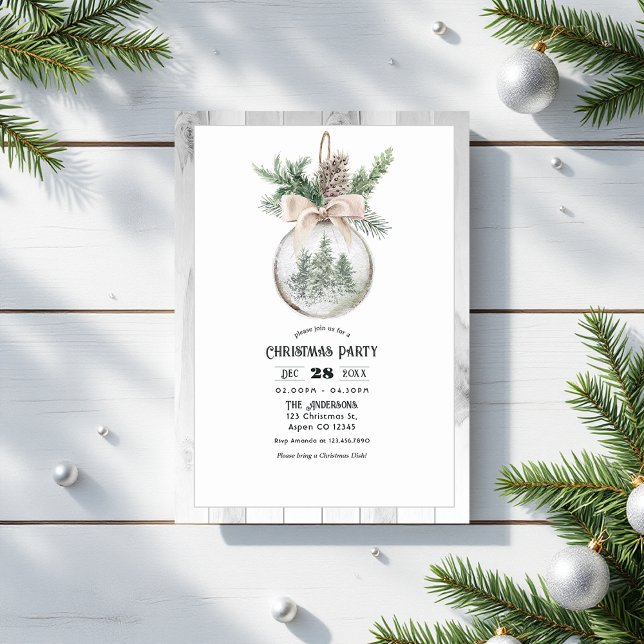 Neutralt Watercolor Boho jul Party Inbjudningar (Neutral Watercolor Boho Christmas Party Invitation)