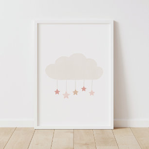 Neutralt Watercolor Cloud and Stars Nursery Poster