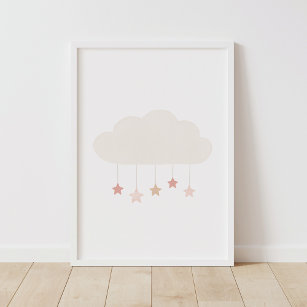 Neutralt Watercolor Cloud and Stars Nursery Poster