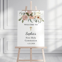 Neutralt Watercolor Flowers First Communion Välkom