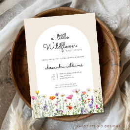 Neutralt Watercolor LIttle Wildblomma Baby Shower Inbjudningar