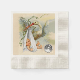 NEUTRALT WHITE STORK BABY SHOWER GEMSTONE MONOGRAM PAPPERSSERVETT