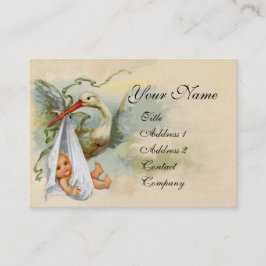 NEUTRALT WHITE STORK BABY SHOWER Pearl papper Visitkort
