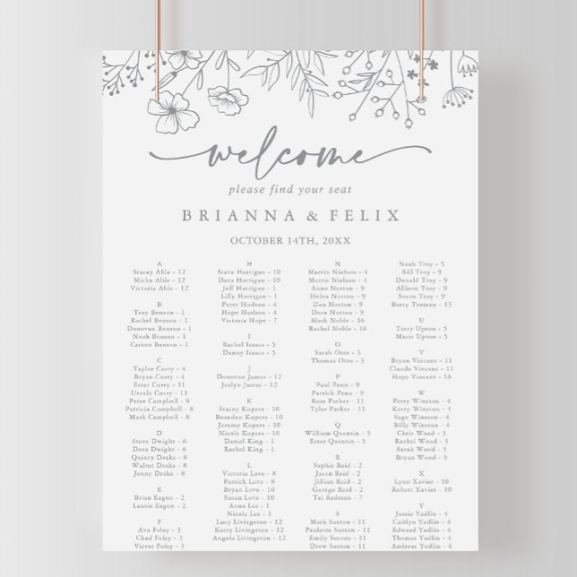 Neutralt Wildblomma Alfabetiskt sittningsschema Poster (Skapare uppladdad)