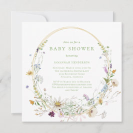Neutralt Wildblommes Blommigt Baby Shower Inbjudningar