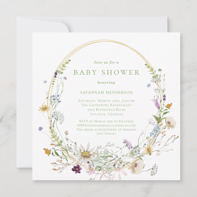 Neutralt Wildblommes Blommigt Baby Shower Inbjudningar (Framsida)