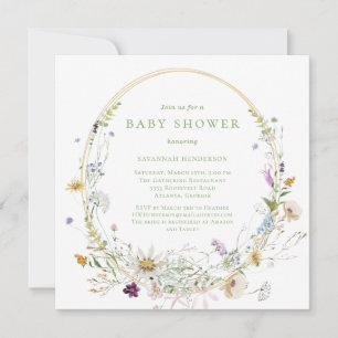 Neutralt Wildblommes Blommigt Baby Shower Inbjudningar