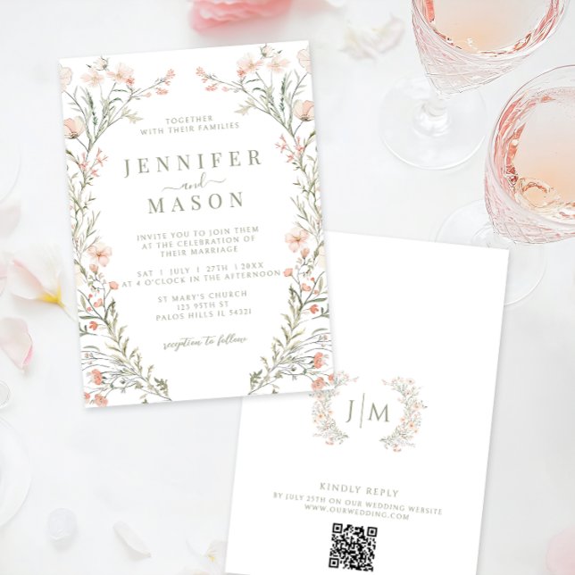 Neutralt Wildbloms sommarbröllop - inbjudan (Skapare uppladdad)