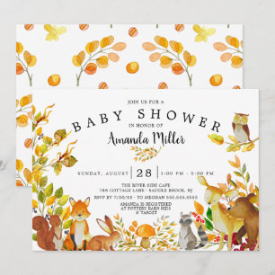 Neutralt Woodland Forest Animals Baby Shower Inbjudningar