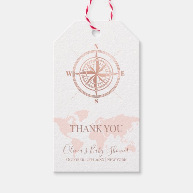 Neutralt World Map Travel Äventyr Baby Shower Presentetikett (Framsidan)