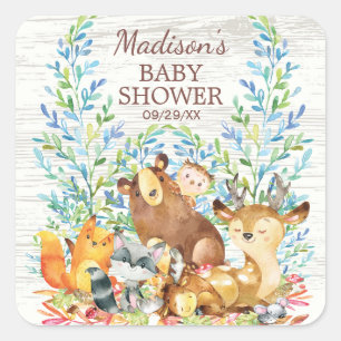 Neutralten Baby Shower Favor Sticker för trädsdjur Fyrkantigt Klistermärke