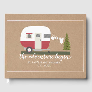 Neutralten Baby Shower för äventyr Retro Camper Tr Gästböcker