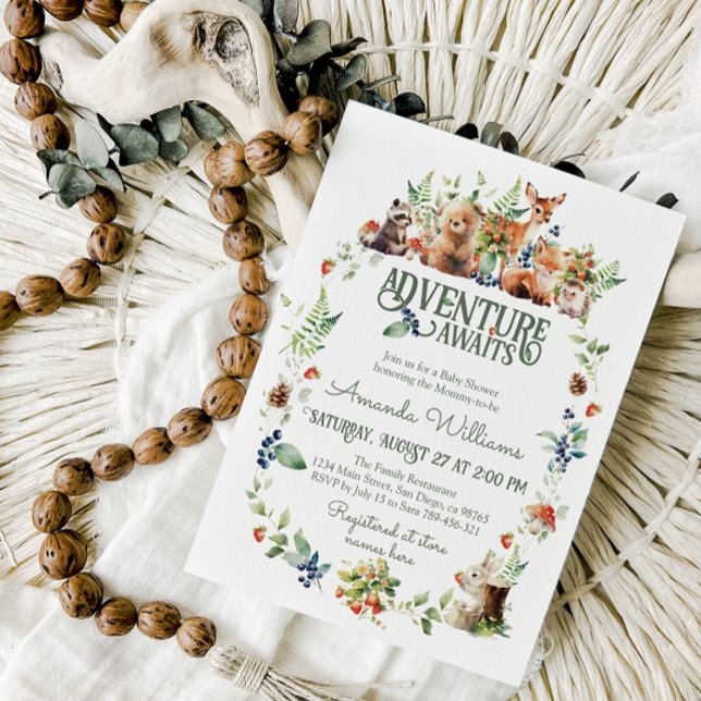 Neutralten Baby Shower för Äventyr Woodland Animal Inbjudningar (Skapare uppladdad)