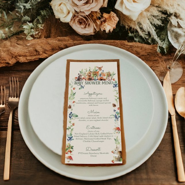 Neutralten Baby Shower för Äventyr Woodland Animal Meny (Skapare uppladdad)