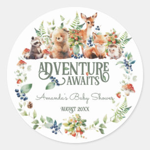 Neutralten Baby Shower för Äventyr Woodland Animal Runt Klistermärke