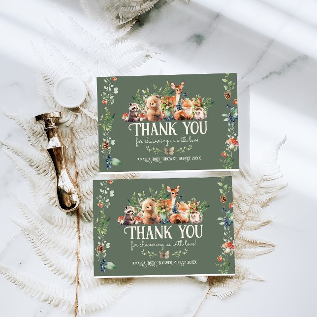 Neutralten Baby Shower för Äventyr Woodland Animal Tack Kort (Skapare uppladdad)