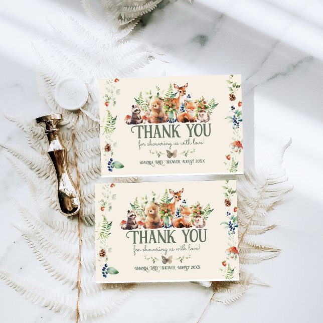 Neutralten Baby Shower för Äventyr Woodland Animal Tack Kort (Skapare uppladdad)