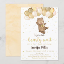 Neutralten Baby Shower Invit nalle Guld-bubblor