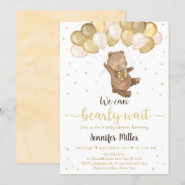 Neutralten Baby Shower Invit nalle Guld-bubblor Inbjudningar