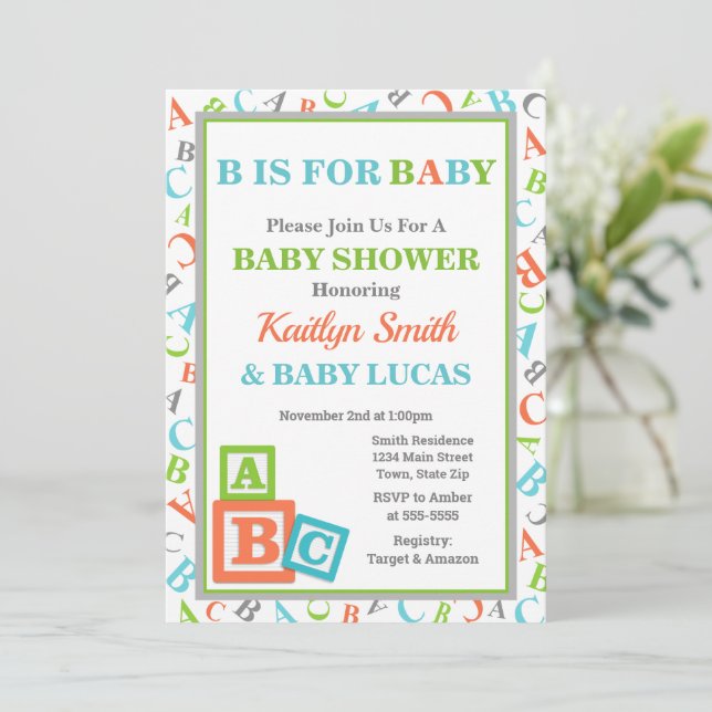 NEUTRALTEN Babykläder för ABC Baby Shower Inbjudningar (Stående Fram)