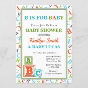NEUTRALTEN Babykläder för ABC Baby Shower Inbjudningar