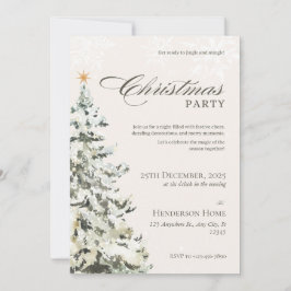 Neutralten Beige och Grönt minimalistisk jul Party Inbjudningar