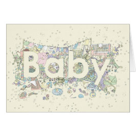 Neutralten Cute Baby Shower Ord Art Pastel Färg Hälsningskort