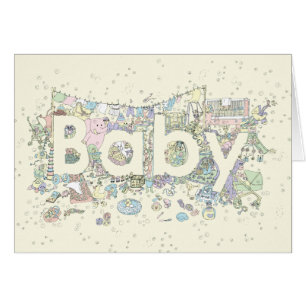 Neutralten Cute Baby Shower Ord Art Pastel Färg Hälsningskort
