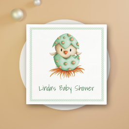 Neutralten Farm Baby Bird Hatching Grönt Polka dot Pappersservett