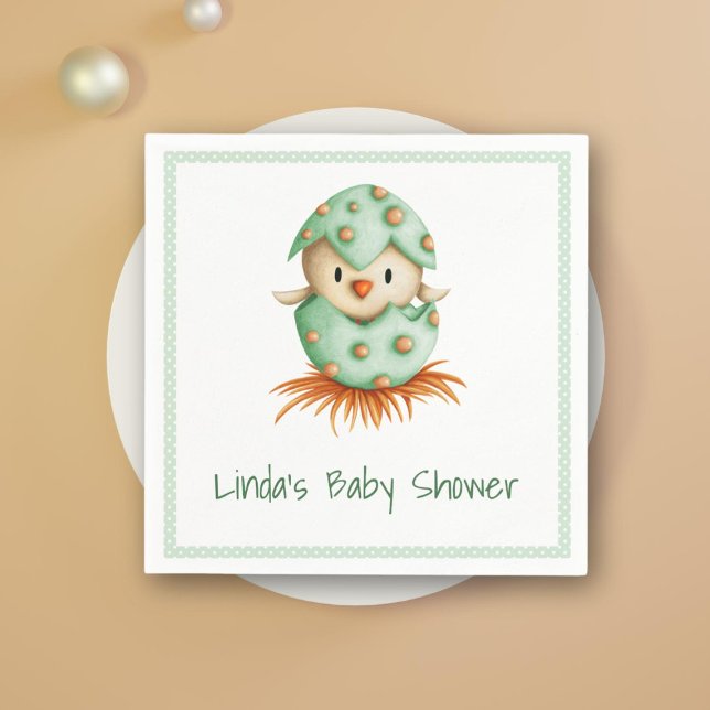 Neutralten Farm Baby Bird Hatching Grönt Polka dot Pappersservett (Skapare uppladdad)