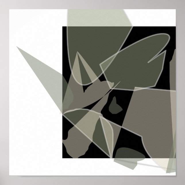 Neutralten Modern Abstrakt Black White Grönt Tan Poster (Framsidan)