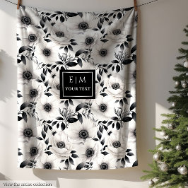 Neutralten Opulent svartvit blomma är enkel Fleecefilt