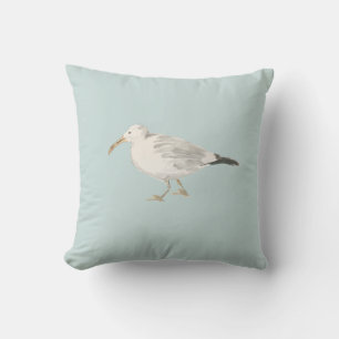 Neutralten Pillow för fiskmås Bird Painting Beach Kudde