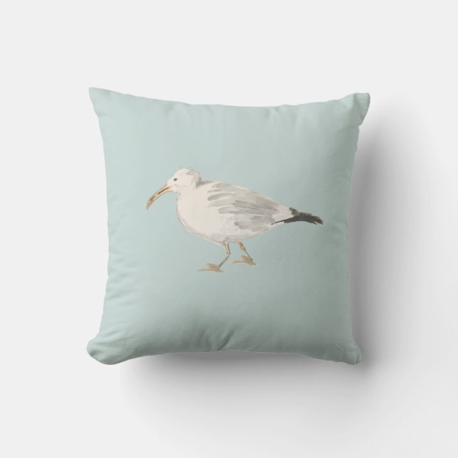 Neutralten Pillow för fiskmås Bird Painting Beach Kudde (Framsida)
