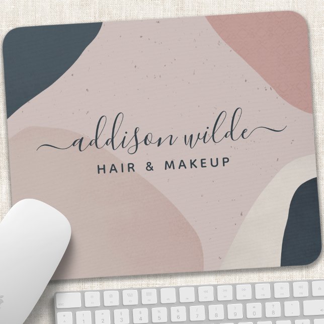 Neutralten rosa Navy Blue Modern Abstrakt Shapes Musmatta (Skapare uppladdad)