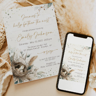 Neutralten Rustic Fores Baby Shower Inbjudningar