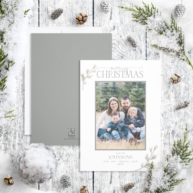 Neutralten Rustic Gräs Merry Family Photo Julkort (Skapare uppladdad)