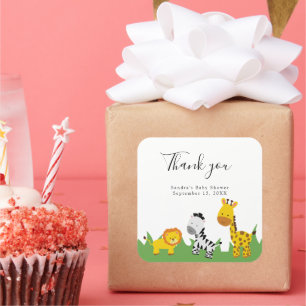 Neutralten Safari Baby Shower Cute Jungle Animals Fyrkantigt Klistermärke