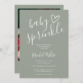 Neutralten Sage Grönt Baby Sprinkle Shower Photo Inbjudningar