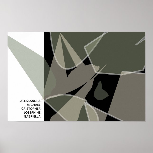 Neutralten Svartvit Grönt Tan för Abstrakten Anpas Poster (Framsidan)